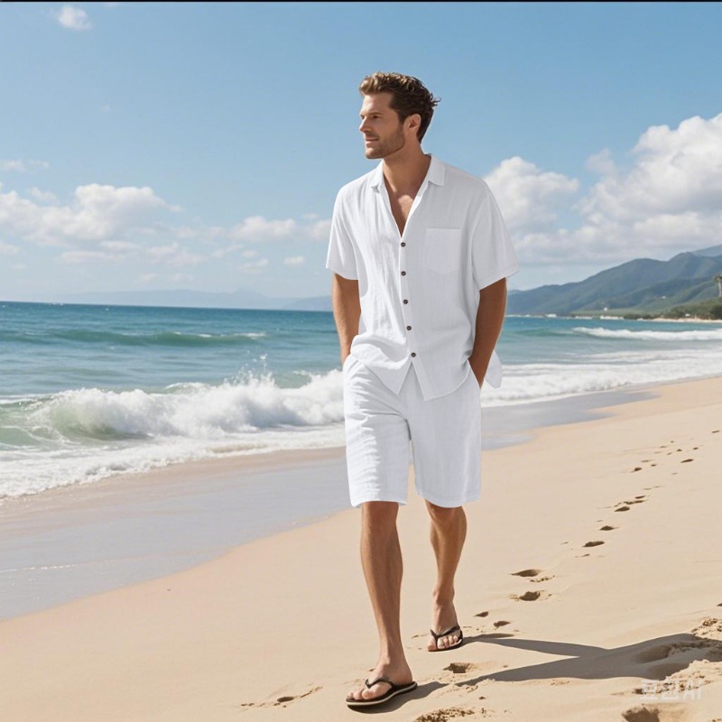Linen Shirt Breathable - Ensemble chemise et short en lin