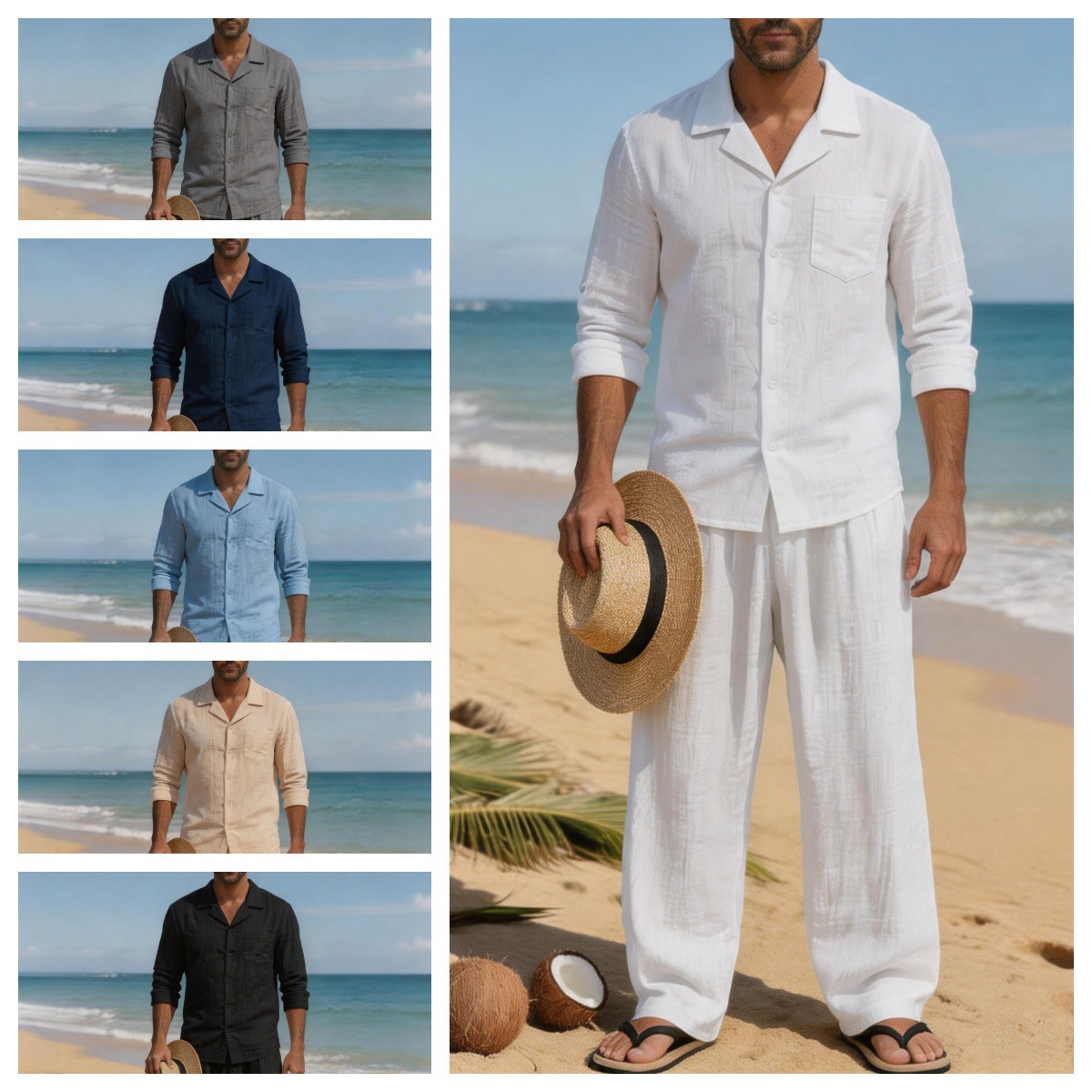Linen Shirt Breathable - Ensemble de plage pour homme en