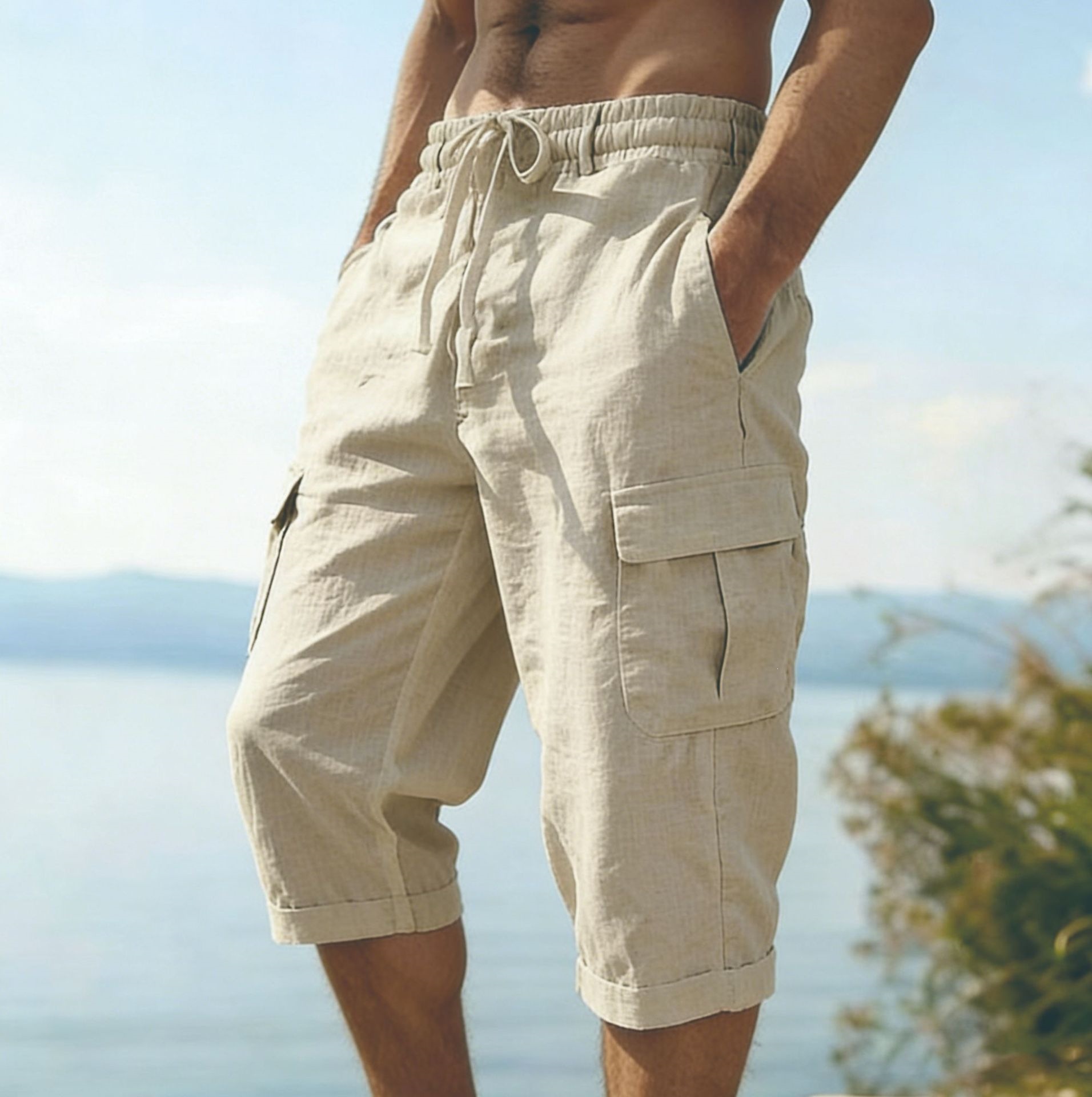 Shorts d'été pour hommes en co - Short Linen Drawstring avis et prix